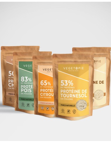 Pack 5 protéines végétales crues en poudre 5x500g – Citrouille, Pois, Riz, Chanvre, Tournesol – Vegan et sans gluten