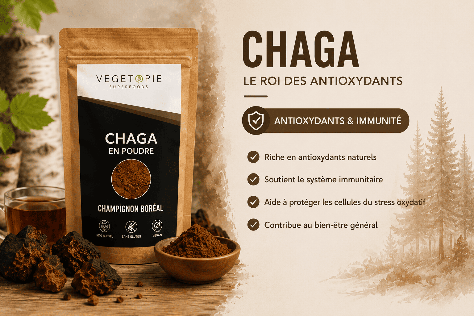 chaga en poudre antioxydants naturels